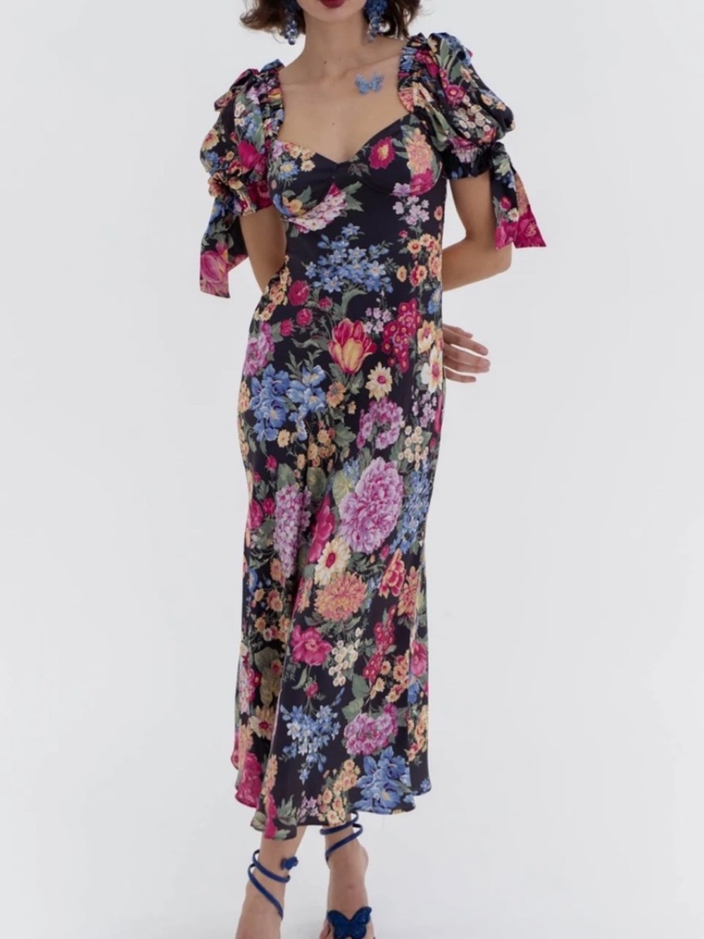 Selkie The Puck Poet 100% Silk Slip Floral Maxi Dress XS FLAW
